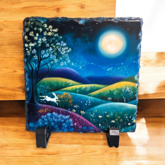 RUNNING HARE AND MOON SLATE